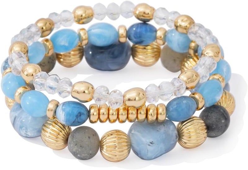 Aigrnc Boho Beaded Stretch Bracelets For Women Stackable Crystal Gold Plated Beaded Bracelets Set Trendy Handmade Friendship Braeclet Jewelry Gifts - Image 1